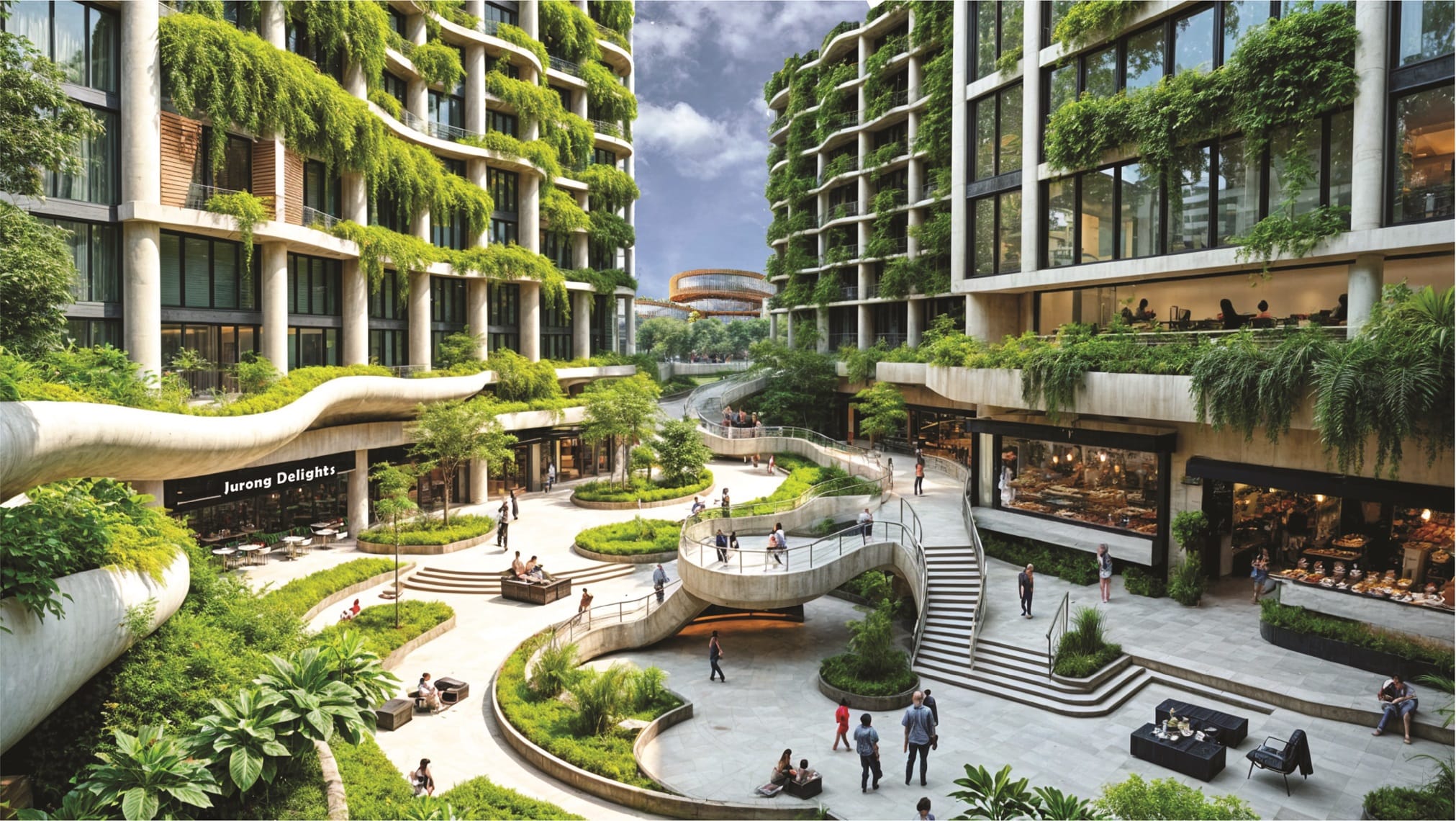 Rendering of a public space between buildings